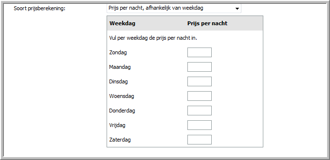 Prijs per weekdag
